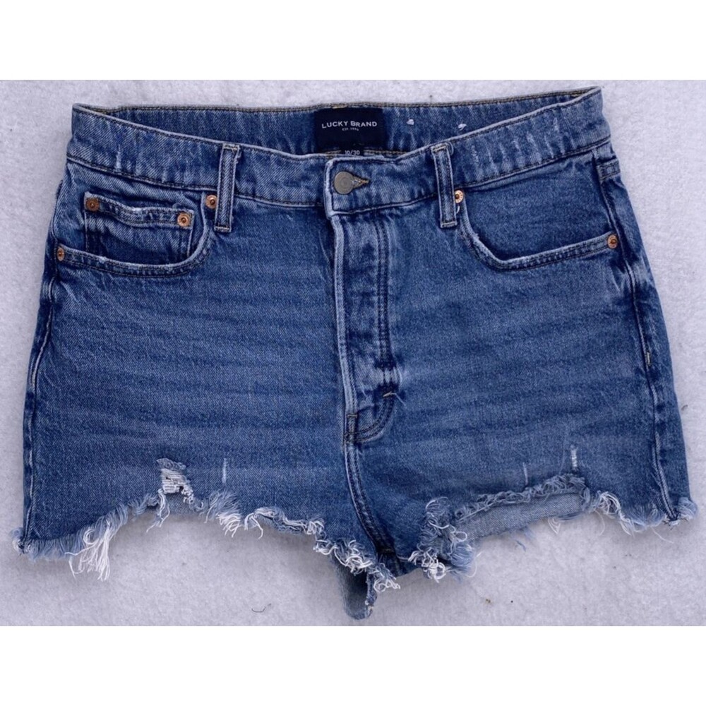 Lucky Brand Mom High Rise Jean Shorts Women's Blue Denim Cutoffs Size 10/30